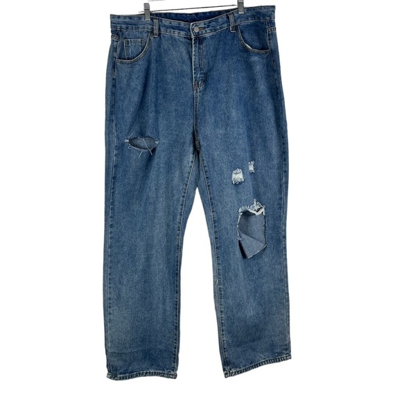 SHEIN Denim - SHEIN Women Medium Blue Wash Distressed Jeans High Waist Straight Leg 4XL